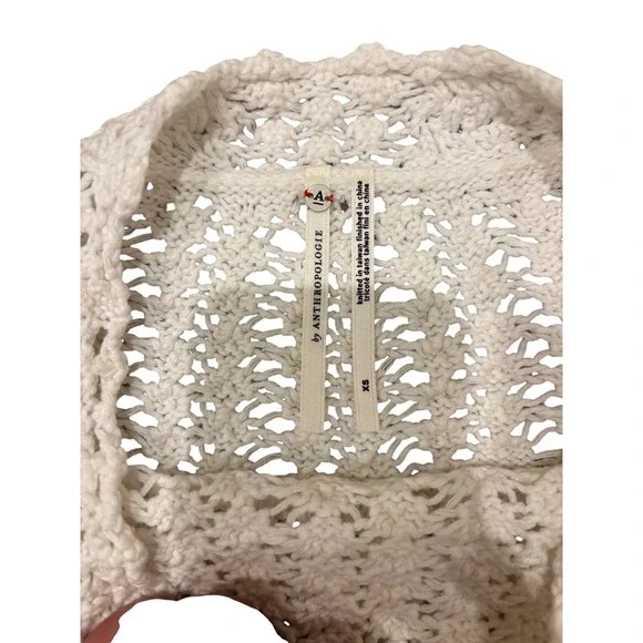 Anthropologie Crochet Knit Crop Top Cream Off White Boho Open Knit XS 0437 - Picture 4 of 8